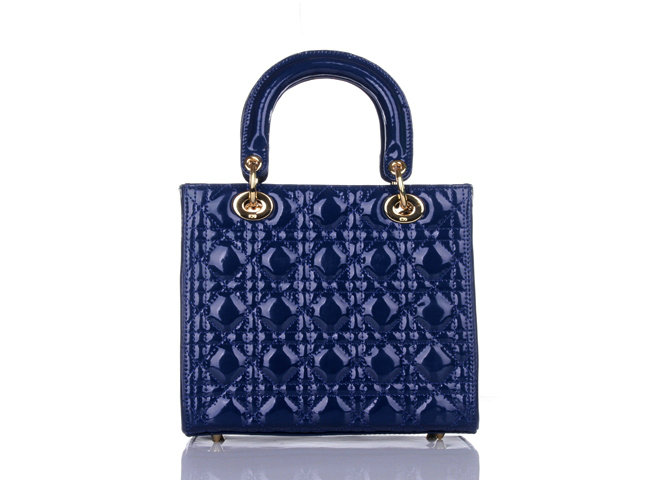 lady dior patent leather bag 6322 royablue with gold hardware